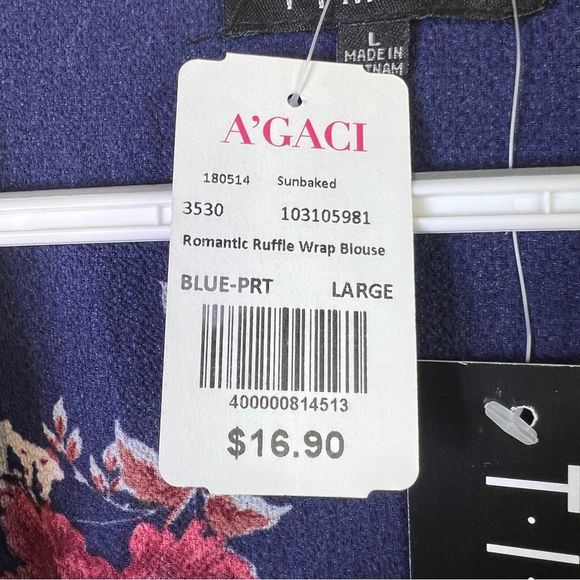 Timing Large Blue Wrap Top w/Tie & Ruffles on the Nexk & Sleeve - Picture 9 of 11